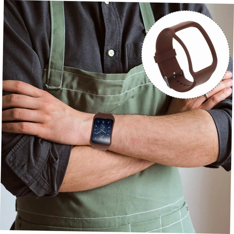 Replacement Watch Band For Gear S R750 Compatible Leather And Rubber Strap on arm, inset showing brown strap detail