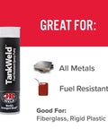 J-B Weld TankWeld 1 oz epoxy putty tube, dark grey, for gas tank repair