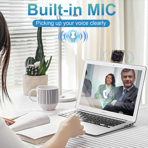 Low Light USB Camera With Built In Microphone, 2MP 1080P HD Web Cam, Sony IMX322 Sensor, 0.01 Lux on laptop in home office