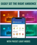 Smart Tunable White Filament LED Candle Bulb 40W Equivalent With SpaceSense Motion WiFi Connected app interface showing light modes