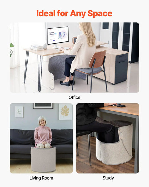 Under Desk Rollable Foot Warmer Pad With Remote in use at home and office settings for legs and ankles heating.