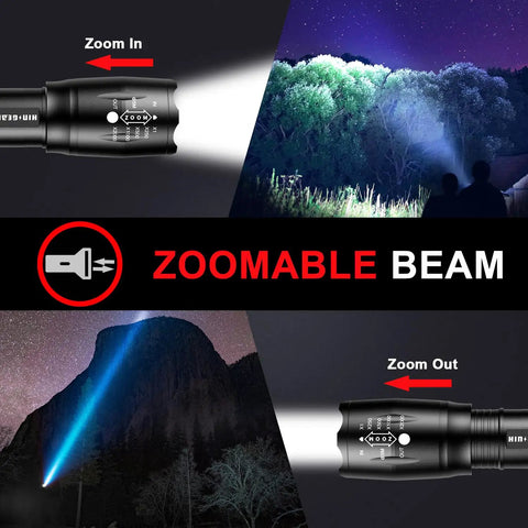 Four Pack Zoomable LED Tactical Flashlights With Ridiculously Bright Lumens Durable Aluminum Build Water Resistant Pocket Lights