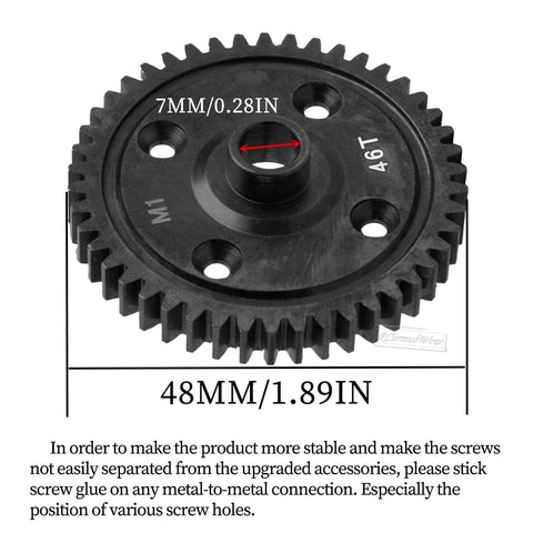 Hardened Steel 46T Spur Gear Upgrade For One Eighth Scale Sledge 4WD Monster Truck with size dimensions visible