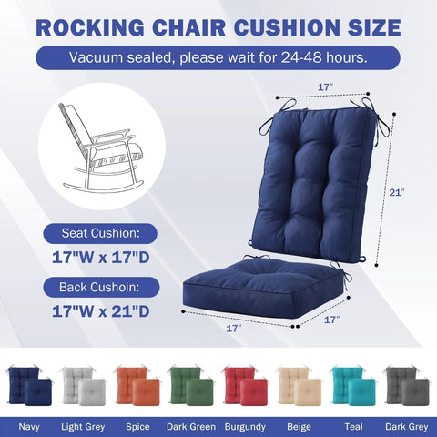 Rocking Chair Cushions Set Navy Blue Tufted Waterproof Fade Resistant Indoor Outdoor Cushions With Ties Includes 17x17 Inch Seat Cushion And 21x17 Inch Back Cushion diagram
