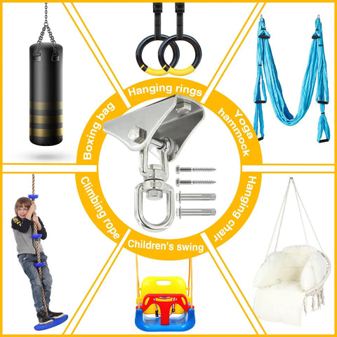 Badass Heavy Duty Swing Hangers With Beast Mode Two Thousand Pound Capacity And Smooth Three Sixty Swivel Stainless Steel Hardware for various activities.