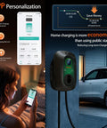 Woman using app to monitor Level 2 EV Charger Hardwired 48 Amp J1772 Charger 240V Home Charging Station With App WiFi Smart Display