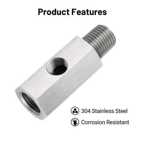 EVIL ENERGY stainless steel 1/4 NPT oil pressure sensor tee adapter with 1/4 NPT female to male and 1/8 NPT female port