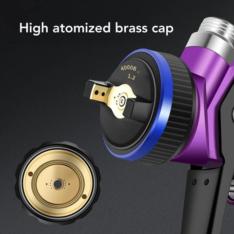 Professional HVLP Spray Kit With 600Ml Cup And 1.3Mm Nozzle detailed view of high atomized brass cap and nozzle.