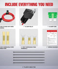 Badass Electric Fuel Pump Relay Wiring Harness Kit 40 Amp Relay 30 Amp Fuse For 12 Volt Systems with connectors and wiring diagram.