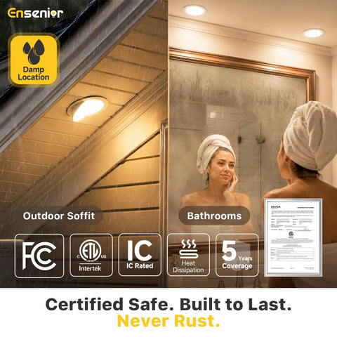 Grab Your Hands On These Fresh 4 Inch Gimbal Ceiling Downlights Fully Dimmable 900 Lumen Recessed Leds With 5 Cct Switchable Tunable White Settings Smooth Tilt Rotate Focus Boss Level Home Lighting Kit Of 4 image showing indoor bathroom and outdoor soffit with downlights.