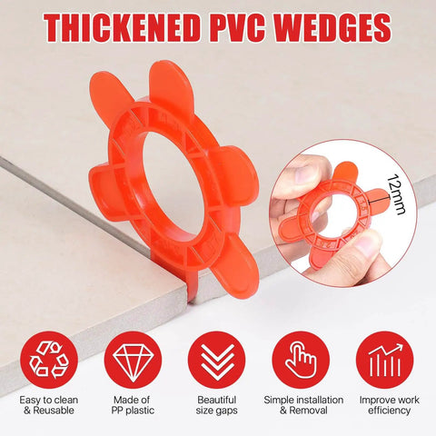 Thickened PVC wedges for tile leveling with hexagon tile spacers set 100 pcs 1 to 5 mm six sizes color coded gap clips red