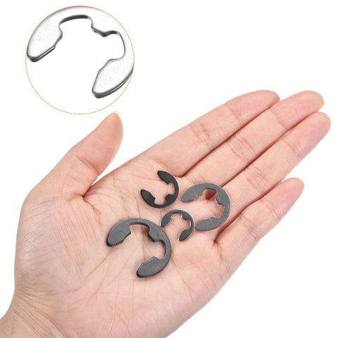 Stainless Steel Circlip Retaining Ring Assortment Kit, E Clip Washers, Ten Sizes M1.5 To M10, 120 Or 200 Pcs Per Box, 304 Stainless, Shaft Fastener Rings Set For Home, Workshop, And DIY Projects shown in hand.