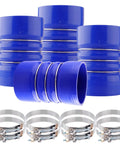 Blue silicone charge-air hump hoses with T-bolt clamps, set of four, 4 inch ID.