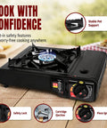 Dual Fuel Camping Stove Run On Butane Or Propane, Portable Outdoor Cooking Gear With Included Propane Adapter Hose And Carrying Case