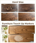 No Sweat Touch Up Kit For Scratches Cracks Dents Stains On Laminate Vinyl Hardwood Floors Or Wooden Furniture shows before and after repair of holes and scratches.