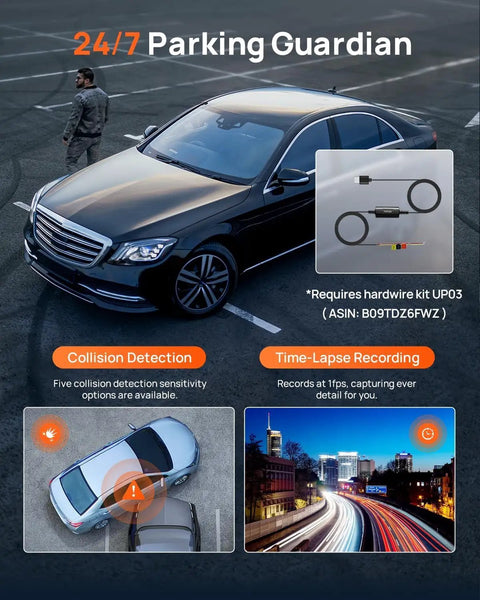 Blazing 4K Front And Rear Dash Cam With Built In WiFi 6 And GPS, Dual Lens Car Camera with 24 Hour Parking Mode and Collision Detection