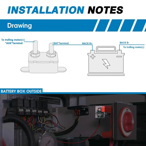 Stud Type Circuit Breaker With Auto Reset For Cars, Trucks, RVs, Marine Boats, And Trolling Motors, 40A installation diagram