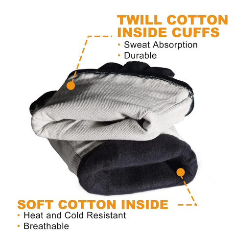 14 Inch Heat Resistant Leather Welding Glove With Kevlar Stitching showing cotton interior for comfort and durability