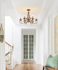Rustic 6 Light Chandelier With Antique Bronze Finish That Rocks French Country Vintage Pendant Light Fixture in hallway setting