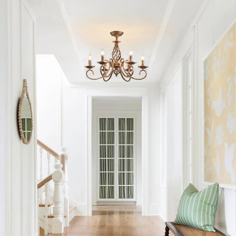 Rustic 6 Light Chandelier With Antique Bronze Finish That Rocks French Country Vintage Pendant Light Fixture in hallway setting