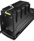 Ultimate Top Tier Heavy Duty Rear Toolbox Rack For Ford Ranger 2019 To 2021 Matte Black storage crate side view with latch.