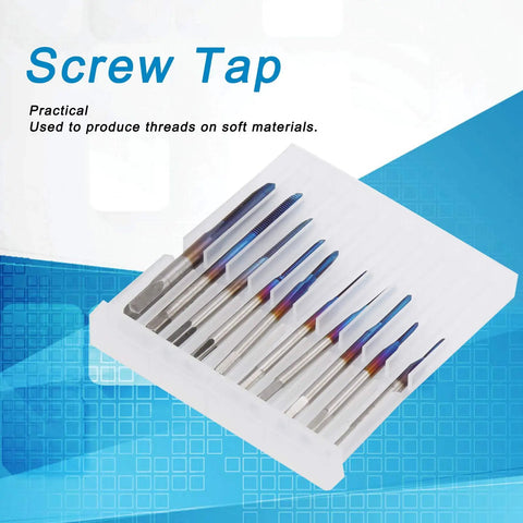 Heavy Duty Tungsten Steel Thread Tap Set Built Like Iron For Absolute No Sweat Threading On Wood Plastic And Aluminum Pro Grade Everyday Carry Workhorse Tool Kit in a transparent case.