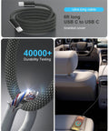 Super Fast 4 Port Car Charger Pumping Out 90W Power To Keep Phones And Gadgets Fully Fed While You Rollin Around Complete With Heavy Duty Braided Cord For Worry Free Commutes And Long Road Trips Guaranteed To Crush The Grind, shown with 6ft USB C cable.