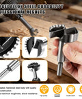 Precision Forstner Bit Set In Sizes Spanning A Quarter Inch Up To Two One Eighth Featuring Razor Sharp Serrated Tips on wood.
