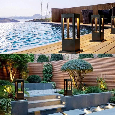 Bright LED Outdoor Post Light With Aluminum Housing IP55 Waterproof Square Pillar Bollard Lantern by poolside and garden