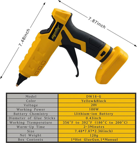 Cordless Hot Glue Gun For Arts And Crafts And DIY, Dewalt 20V Battery Compatible, Full Size Handheld Power Glue Gun With Fast Preheat