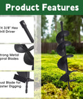Beefy Heavy Duty Garden Auger Drill Bit 6 By 31.5 Inches Spiral Earth Auger for Post Holes and Landscaping in grass setting