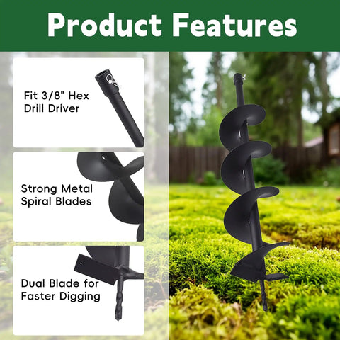Beefy Heavy Duty Garden Auger Drill Bit 6 By 31.5 Inches Spiral Earth Auger for Post Holes and Landscaping in grass setting