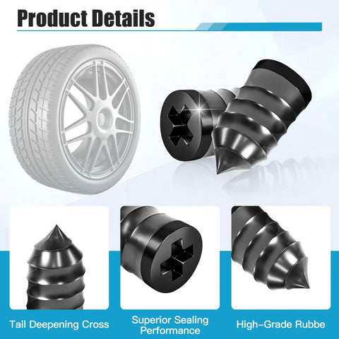 Close-up of screws and tire with 90 Piece Tire Repair Kit With Three Sizes Screws And Rubber Nails Screwdriver Included Fast Self Service