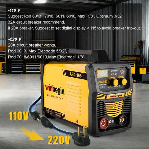 Dual Voltage Arc Welding Machine 100V To 240V With Digital Display 165A Max Heavy Duty Stick Welder in workshop setting