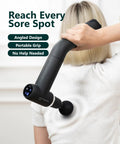 Deep Tissue Massage Gun With Detachable Extension Handle For Back And Shoulders Heated Percussion Massager being used solo