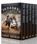 Faraday series book set with cowboy and steam train cover, includes five volumes by authors James Reasoner and Robert Vaughan.