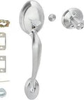 Front Entry Handleset With Right Handed Flair Door Lever In Satin Chrome Finish, Lower Half Grip, Rugged Exterior Door Hardware