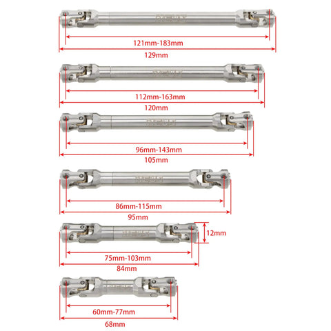 Dimensions for Beefy Universal Driveshaft For SCX10 SCX10 II Wraith TRX4 One Tenth RC Crawler Upgrades 86 To 115mm