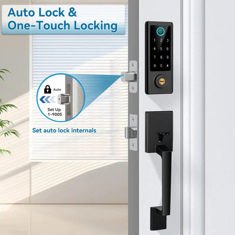 Smart Door Lock With Full Handle Set And Fingerprint Access, Keyless Entry, Bluetooth Front Handle, Electronic Keypad Deadbolt