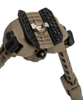 MOE Bipod For Hunting And Shooting Lightweight Injection Molded Build Under 8 Ounces Delivers Rugged Stability, Easy Setup, And A Solid Prone Or Bench Shot Platform For Field Hunters tan rubber feet legs folded close view