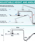 Adjustable 12 inch extension arm for 10 Inch Rainfall Shower Head With Handheld Combo, showcasing height and angle options.