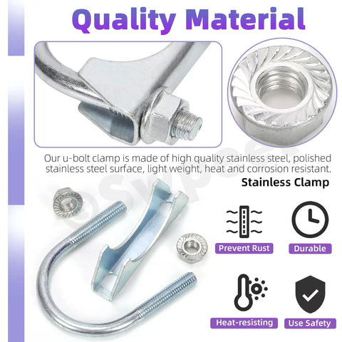 Beefy 2 Piece Exhaust U Clamp Kit 2 Inch 50mm Universal Heavy Duty Muffler U Bolt Clamps For Tip Pipes Connection Galvanized Steel