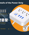 Power Strip With USB Ports And 3 Outlets Flat Plug Desktop Charging Station For Dorm Home Office Travel UL Listed 2000W 10A 3 USB Ports 5V 2.1A No Surge Protector White
