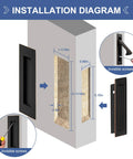 Installation diagram for Slick Recessed Pocket Door Hardware Set With Flushing Edge Pull And Two Legit Heavy Duty Slide Handles.