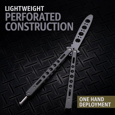 Black Stainless Steel Balisong Trainer With Safe Unsharpened Blade And Sure Spring Latch Fully Dull Practice Knife for tricks