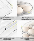 Detailed view of 54 Egg Rolling Organizer for Refrigerator with 3 Layers, showcasing clear design, durable walls, and rounded edges.