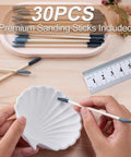 30 Piece Double Ended Sanding Sticks For Tiny Nooks And Holes, Pro Grade Fine Detail Polish Kit with ruler and shell dish