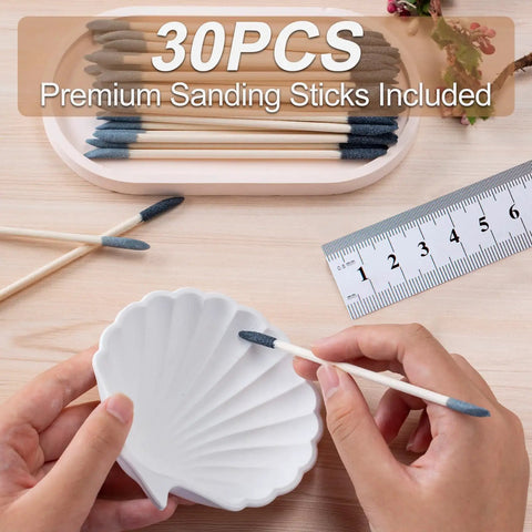 30 Piece Double Ended Sanding Sticks For Tiny Nooks And Holes, Pro Grade Fine Detail Polish Kit with ruler and shell dish