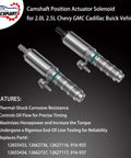 Camshaft Position Actuator VVT Solenoid For 2.0L And 2.5L Chevy Malibu Impala Colorado Cadillac ATS GMC Canyon Buick Envision And More Replaces 12655433 12655434 OEM Fit For Smoother Idle And Better Fuel Economy, front view showing dual solenoids on black background.