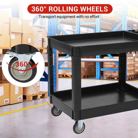 Rock Solid Heavy Duty Two Shelf Foldable Utility Cart With 500 Pound Capacity And Smooth Rolling Casters That Glide Like A Dream For Garage Warehouse Tool Storage Jobs